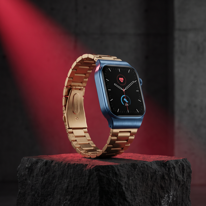 Smart Watch with Bluetooth Call Heart Rate Sleep Monitor Fitness Tracker Waterproof Smartwatch for Men Women Steel Wristband Activity Watch - Blue and Gold
