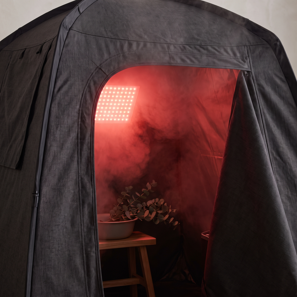 Portable Steam Sauna Tent Home Spa Sauna Box with 1600W Steamer 4L Water Tank Remote Control Adjustable Height Personal Sauna for Relaxation Recovery - Black With Red Light
