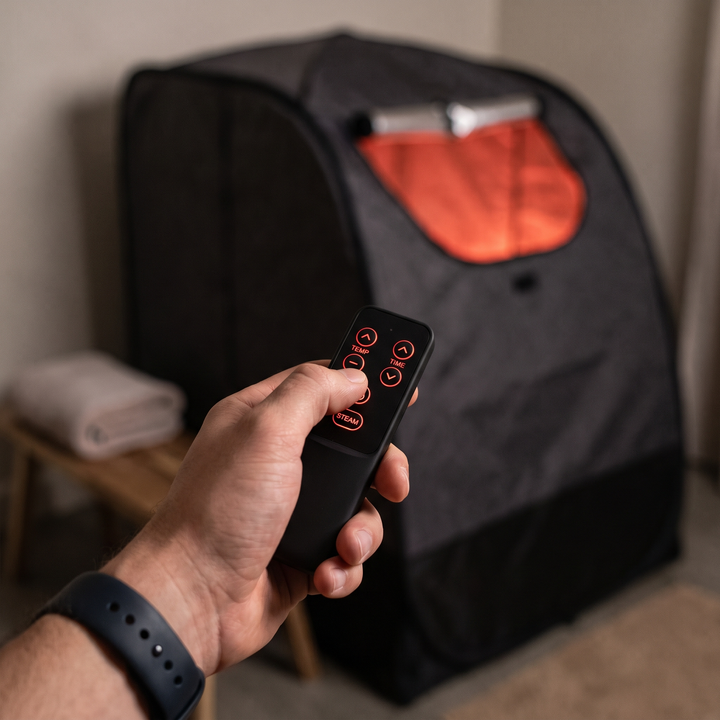 Portable Steam Sauna Tent Home Spa Sauna Box with 1600W Steamer 4L Water Tank Remote Control Adjustable Height Personal Sauna for Relaxation Recovery - Black With Red Light
