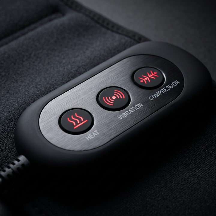 Waist Massager Belt control panel with heat, vibration and compression mode buttons