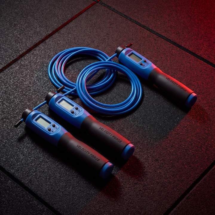 Adjustable Digital Counting Skipping Rope Set Cordless Wireless Jump Rope with Counter Indoor Outdoor Cardio Fitness Training Home Gym Workout - Blue