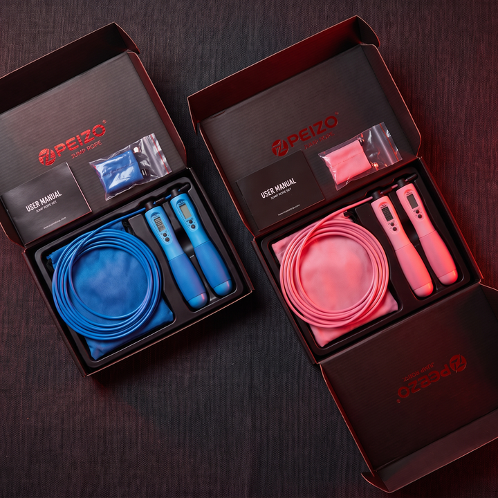 Adjustable Digital Counting Skipping Rope Set Cordless Wireless Jump Rope with Counter Indoor Outdoor Cardio Fitness Training Home Gym Workout - Pink &amp; Blue