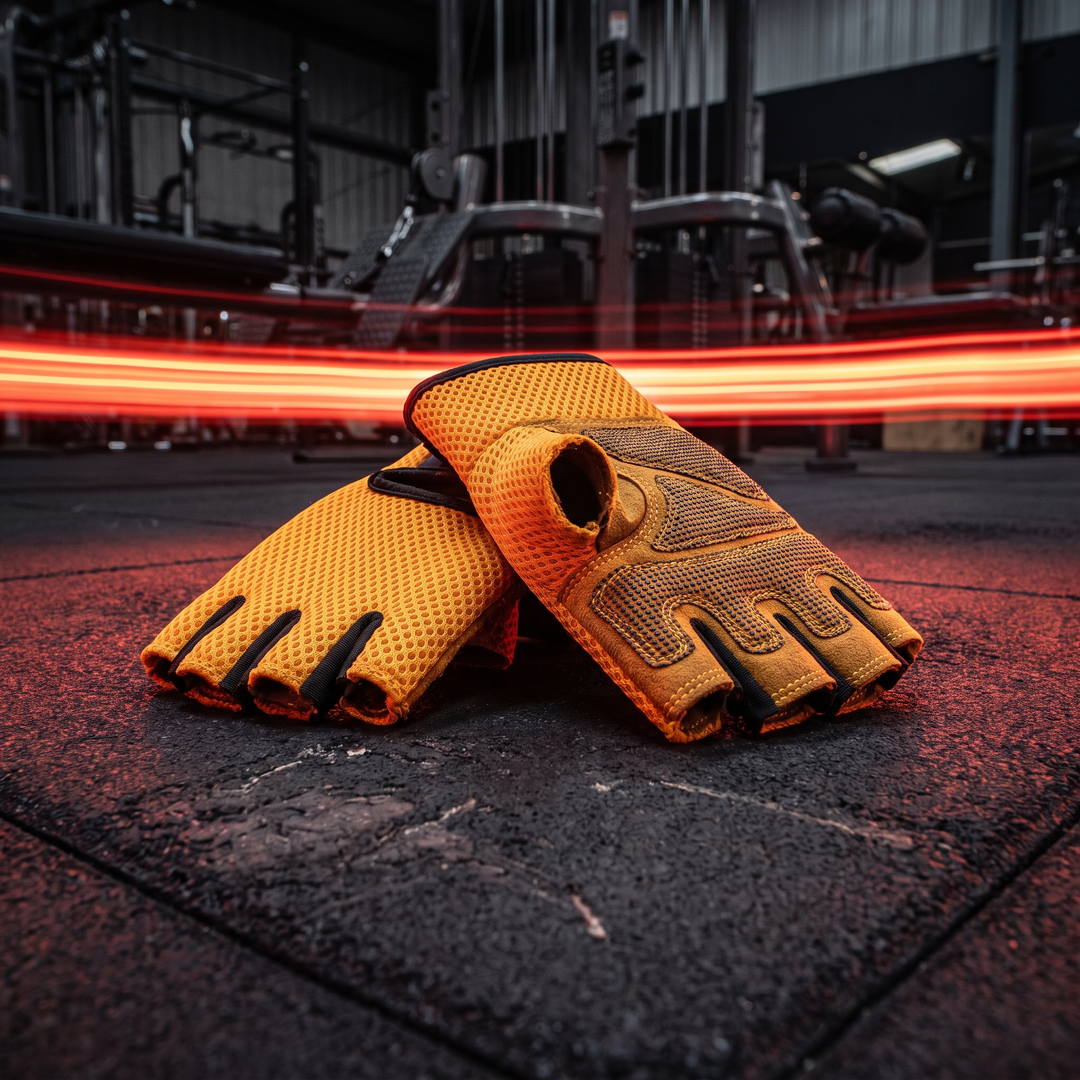 Professional Fingerless Gym Gloves Breathable Anti-Slip Half Finger Training Gloves for Men Women Fitness Cycling Weightlifting Workout - Yellow Orange
