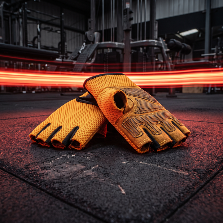 Professional Fingerless Gym Gloves Breathable Anti-Slip Half Finger Training Gloves for Men Women Fitness Cycling Weightlifting Workout - Yellow Orange