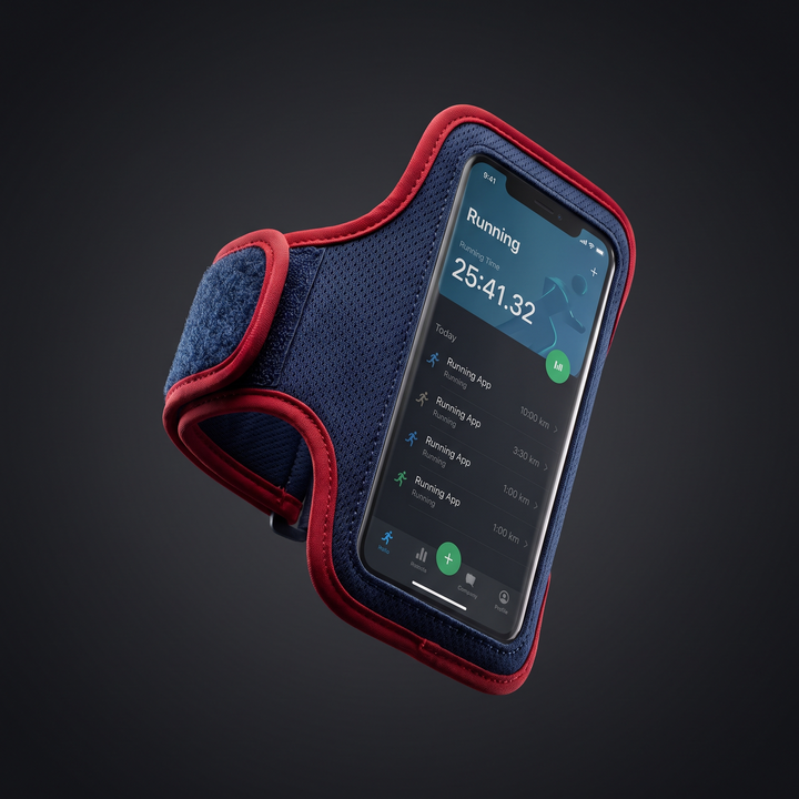 Adjustable Running Phone Armband Touchscreen Compatible Breathable Workout Arm Band with Key Pocket for iPhone Android Gym Fitness - Navy