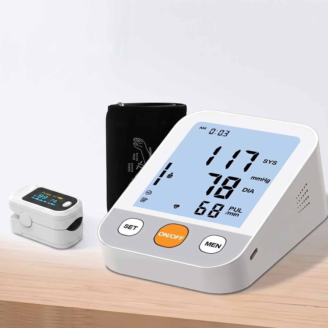 Professional Blood Pressure Monitor Kit with Finger Pulse Oximeter Heart Rate Blood Oxygen Monitor Home Health Monitoring Set