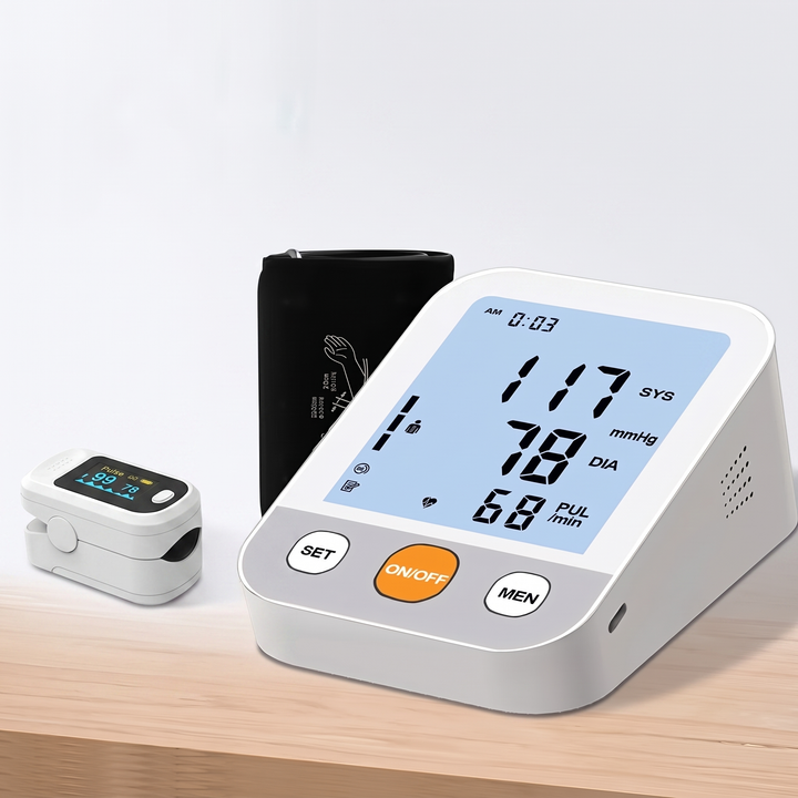 Professional Blood Pressure Monitor Kit with Finger Pulse Oximeter Heart Rate Blood Oxygen Monitor Home Health Monitoring Set