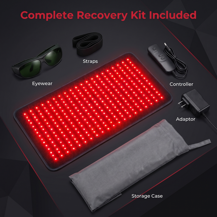 Infrared Red Light Therapy Pad with recovery kit - eyewear, straps, controller, adaptor