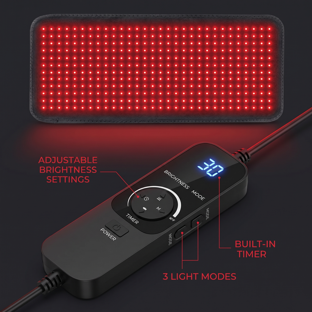 Infrared Red Light Therapy Pad - adjustable brightness, light modes, built-in timer