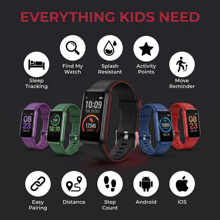 Kids Fitness Tracker Watch - everything kids need feature icons