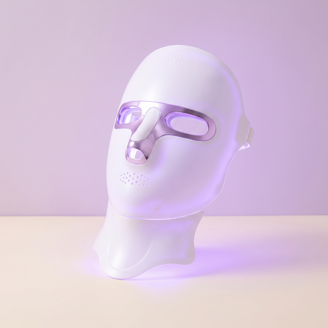 PHYSIOATHLETX LED Face &amp; Neck Mask – glowing lavender LED mode