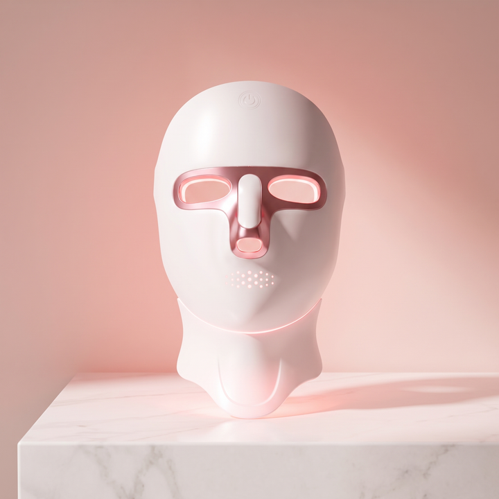 PHYSIOATHLETX LED Face &amp; Neck Mask – glowing rose-pink LED mode