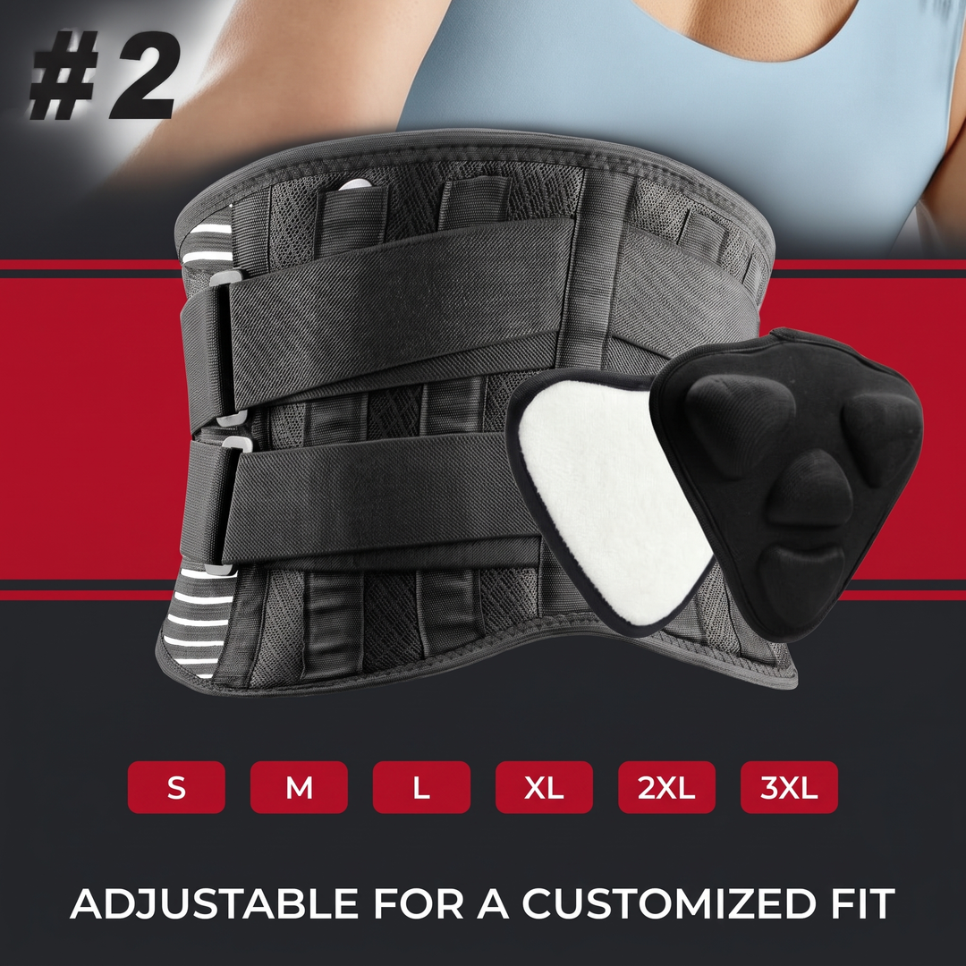 Lumbar support belt adjustable size range S to 3XL