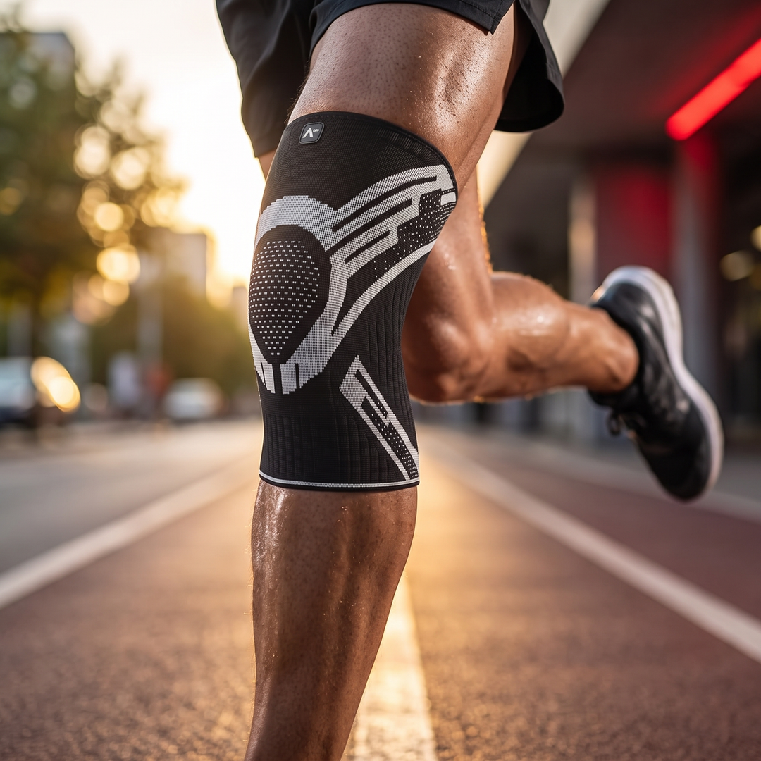 Professional Compression Knee Support Sleeve Elastic Breathable Knee Brace Sports Protector for Gym Running Basketball Volleyball Fitness Recovery - White - Running Action Shot