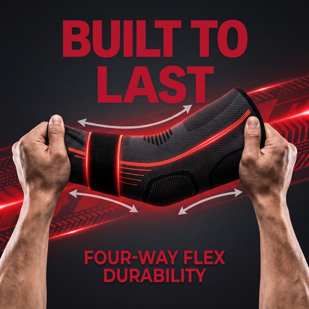 Adjustable Elbow Compression Sleeve — durable four-way flex construction
