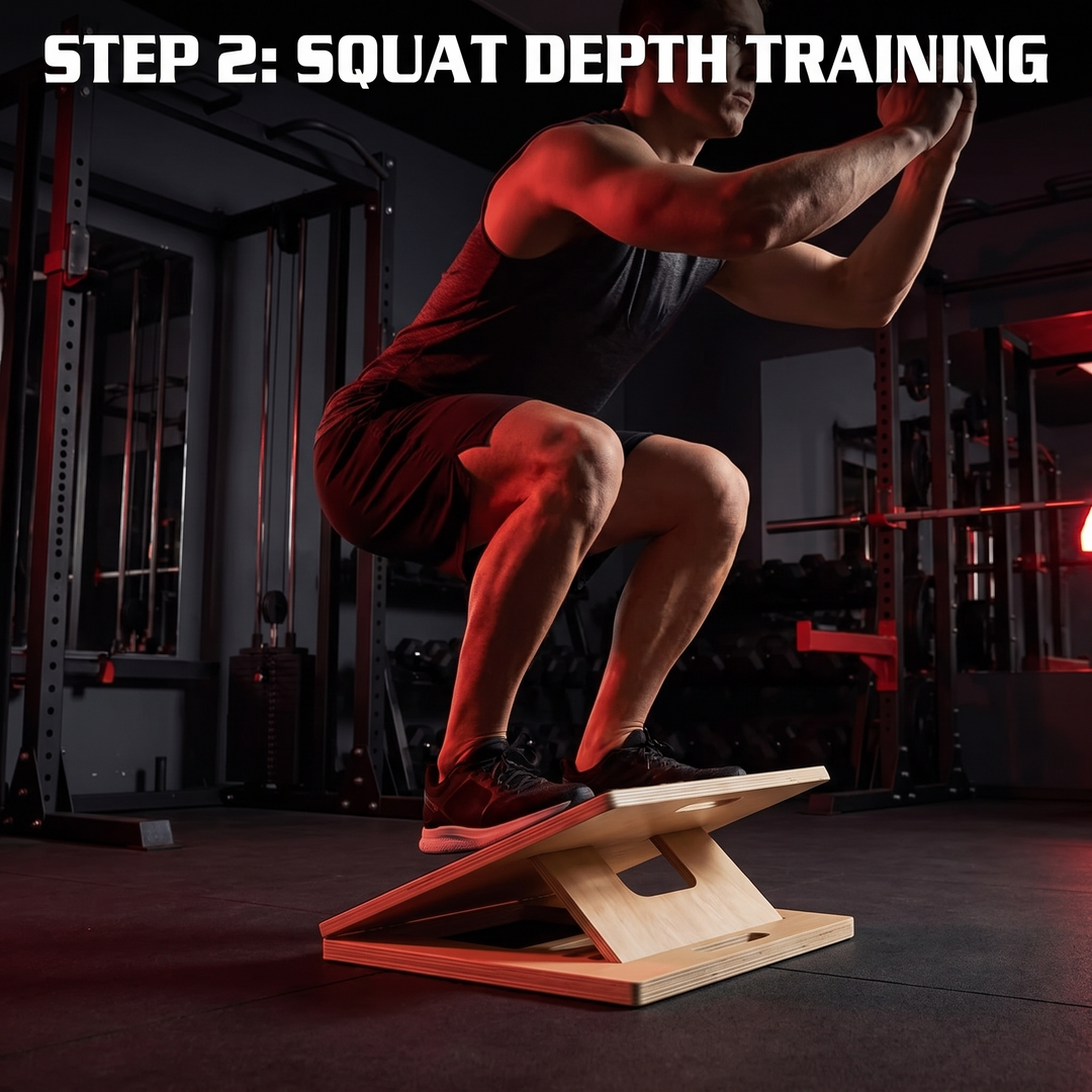 Professional Adjustable Slant Board Wooden Calf Stretching Board Non-Slip Squat Wedge Stretch Board for Home Gym Mobility Strength Training - Step 2 Squat Depth Training