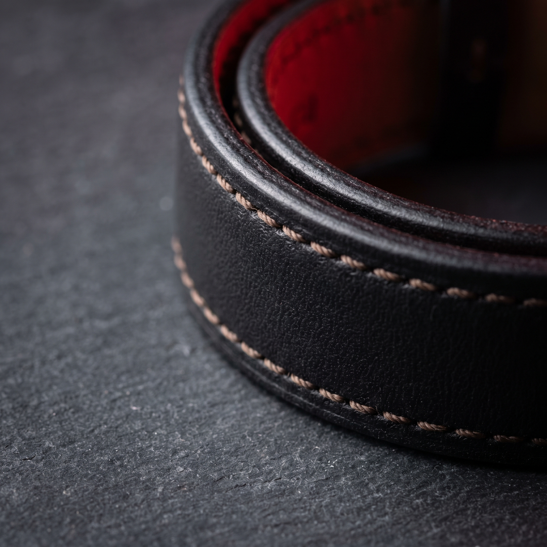 PHYSIOATHLETX smart fitness watch black leather band material close-up