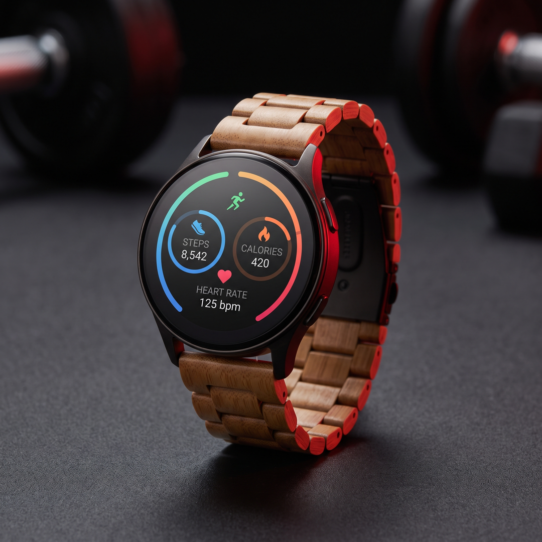 PHYSIOATHLETX Adjustable Smart Watch with Bluetooth Call Heart Rate Sport Fitness Tracker - bamboo joint band