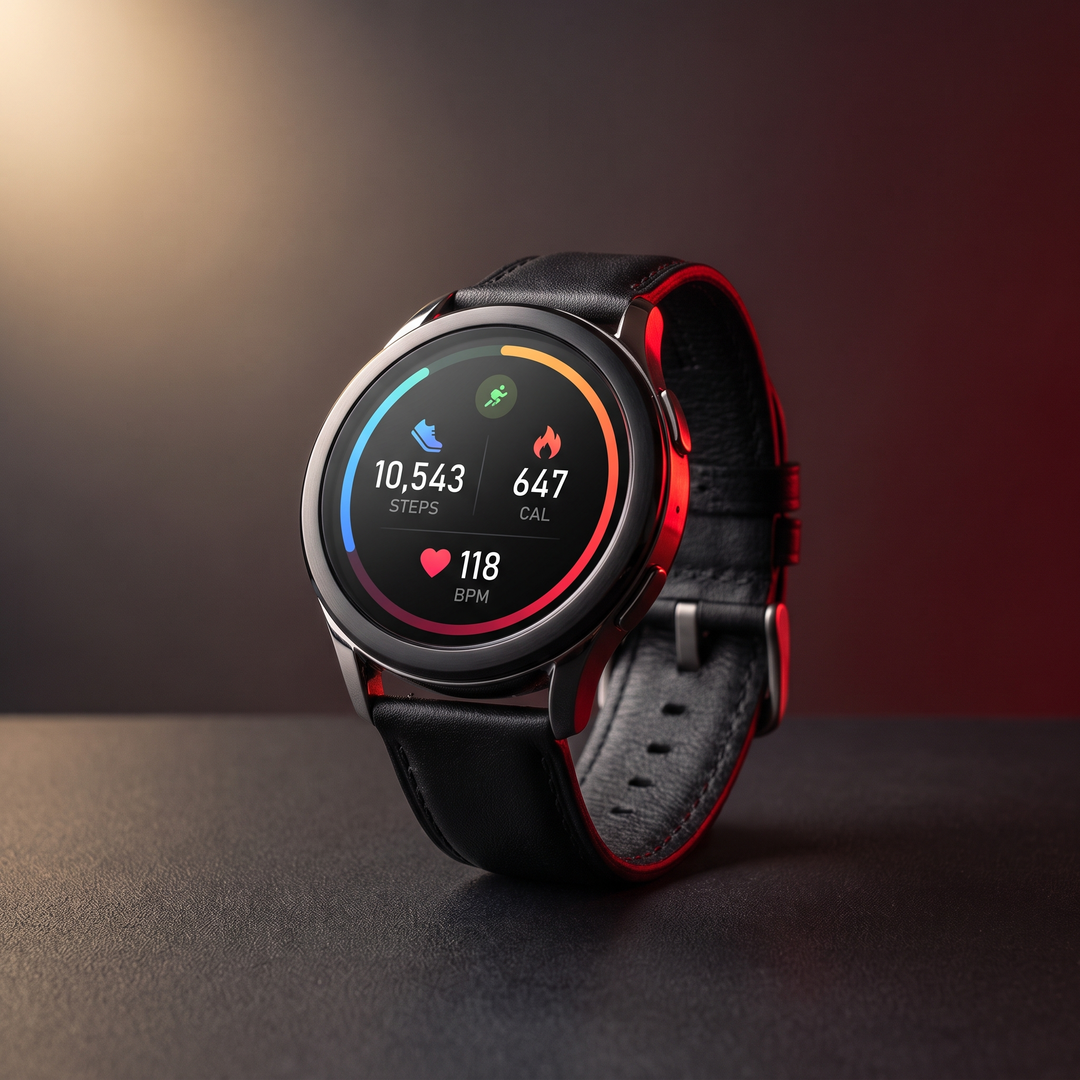 PHYSIOATHLETX Adjustable Smart Watch with Bluetooth Call Heart Rate Sport Fitness Tracker - black leather band