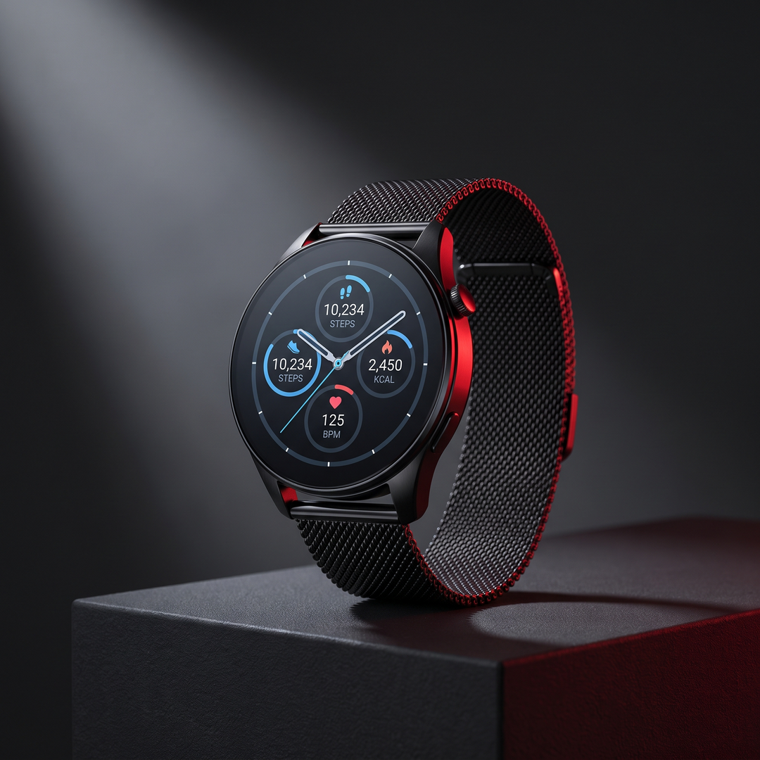 PHYSIOATHLETX Adjustable Smart Watch with Bluetooth Call Heart Rate Sport Fitness Tracker - black Milanese mesh steel band