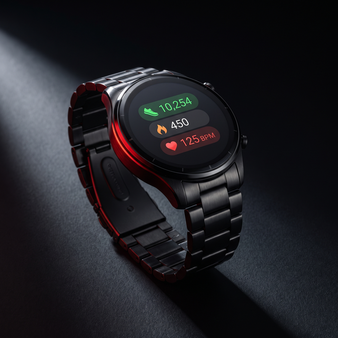 PHYSIOATHLETX Adjustable Smart Watch with Bluetooth Call Heart Rate Sport Fitness Tracker - black steel link band