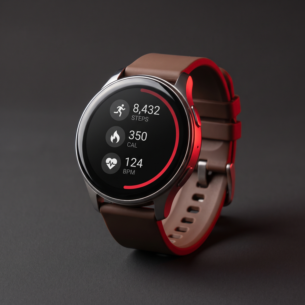 PHYSIOATHLETX Adjustable Smart Watch with Bluetooth Call Heart Rate Sport Fitness Tracker - brown silicone band