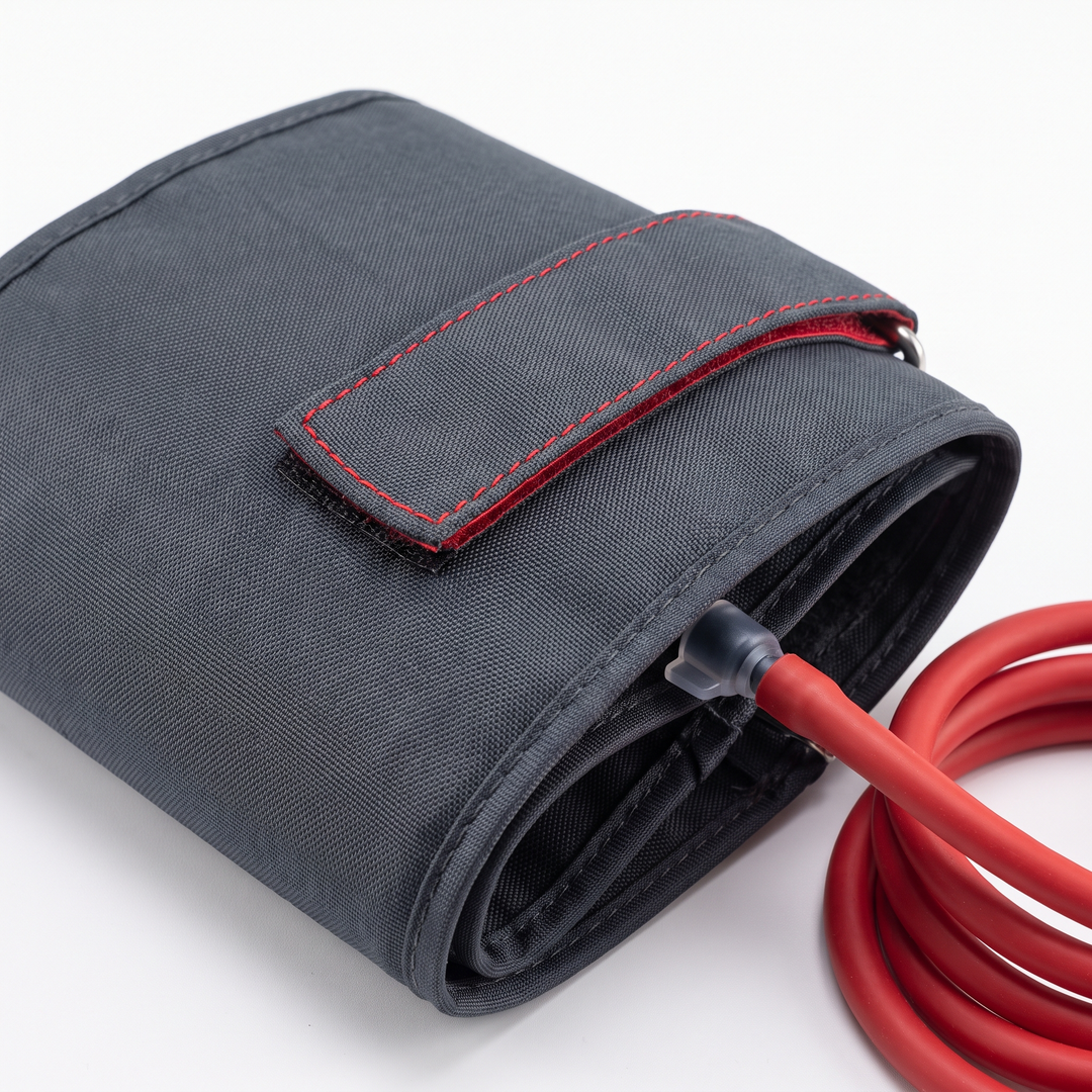 Adjustable upper-arm blood pressure cuff with hook-and-loop closure