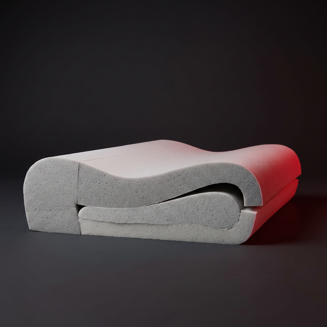 Cross-section view showing contour height zones of memory foam pillow