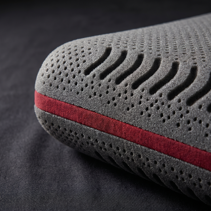 Close-up of breathable ventilation channels along contour memory foam pillow