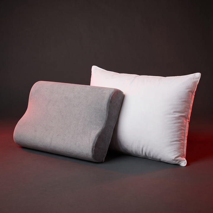Contour pillow compared to a standard pillow showing ergonomic shape difference