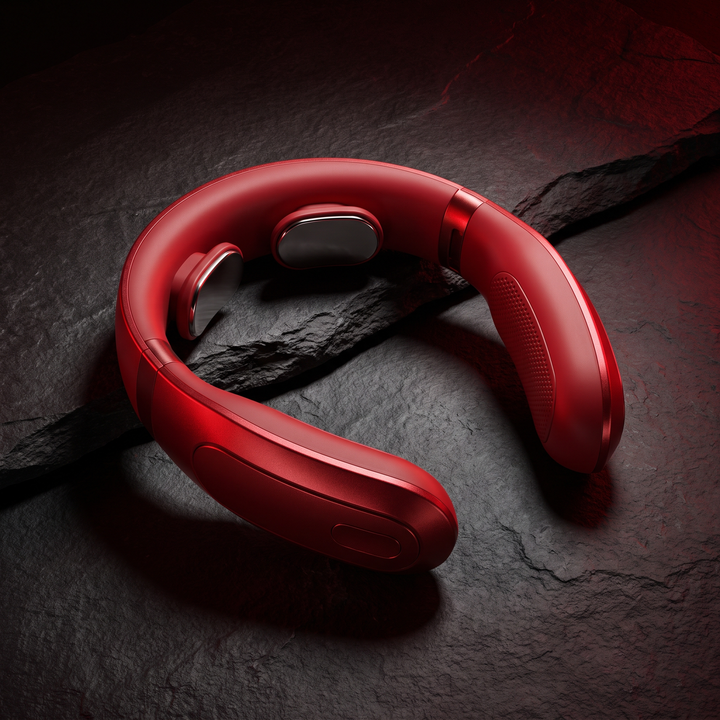 EMS Electric Neck Massager Cervical Muscle Relief Device 6 Modes 9 Speed Settings Portable Rechargeable Neck Pain Relief Massager for Home Office Use Recovery - Red Variant