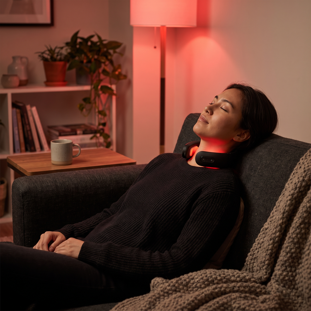 EMS Electric Neck Massager Cervical Muscle Relief Device 6 Modes 9 Speed Settings Portable Rechargeable Neck Pain Relief Massager for Home Office Use Recovery - Home Relaxation Lifestyle