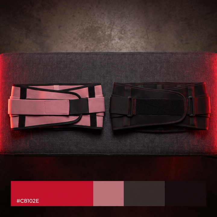 PHYSIOATHLETX waist support belt color options, pink and black, side by side