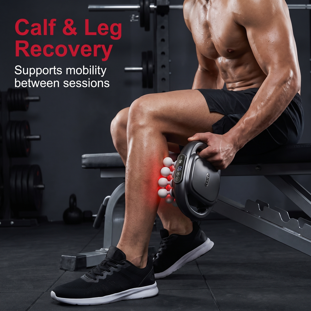 Percussion Massage Gun - Calf and Leg Recovery in Use