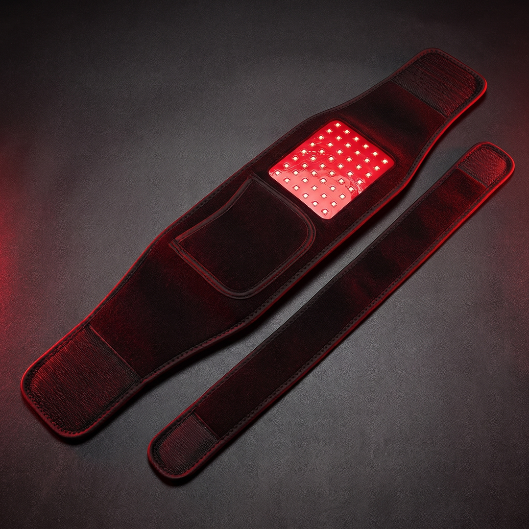 Heat wrap belt stretched flat to show adjustable size range