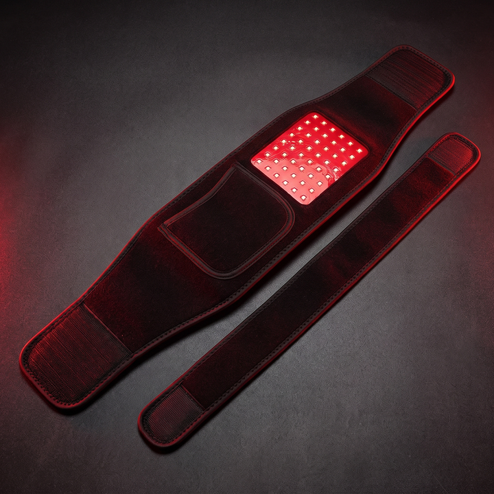Heat wrap belt stretched flat to show adjustable size range