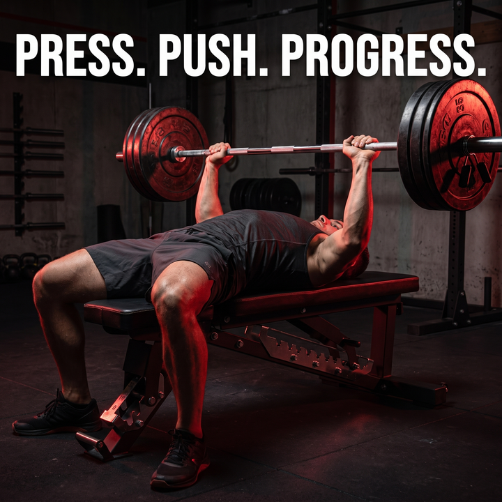 PHYSIOATHLETX Adjustable Weight Bench - Barbell Bench Press In Use