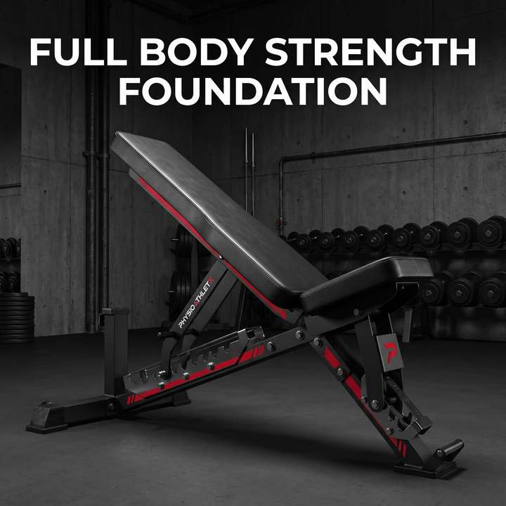 PHYSIOATHLETX Adjustable Weight Bench - Black, Decline Position