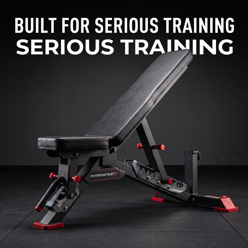 PHYSIOATHLETX Adjustable Weight Bench - Black, Incline Position