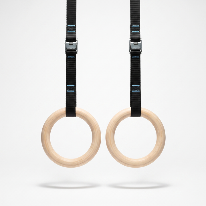 Adjustable Wooden Gymnastic Rings for Kids 25mm Gym Rings with Adjustable Straps and Buckles Indoor Home Playground Fitness Pull Up Rings for Children