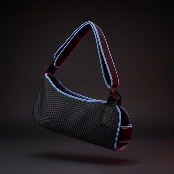 Adjustable arm support sling with forearm fixation strap and breathable fabric design