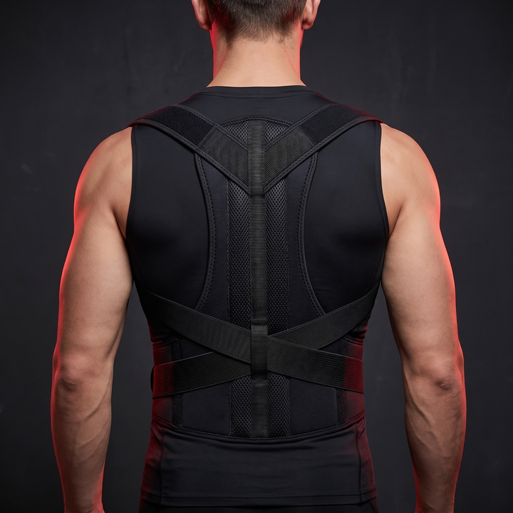 Adjustable Back Support Brace Posture Corrector Vest Lumbar Belt Shoulder Spine Strap Neck Trainer Rehabilitation Equipment for Home Gym Daily Use - back view showing lumbar belt and shoulder straps, all sizes