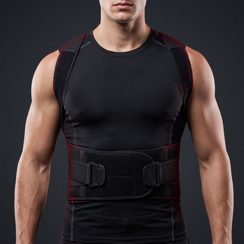 Adjustable Back Support Brace Posture Corrector Vest Lumbar Belt Shoulder Spine Strap Neck Trainer Rehabilitation Equipment for Home Gym Daily Use - front studio view, all sizes