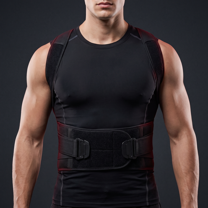 Adjustable Back Support Brace Posture Corrector Vest Lumbar Belt Shoulder Spine Strap Neck Trainer Rehabilitation Equipment for Home Gym Daily Use - front studio view, all sizes