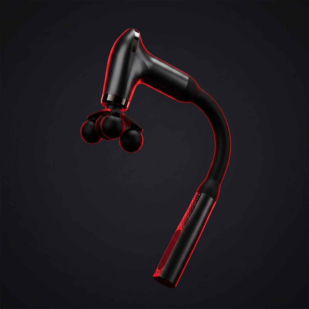 Professional Electric Massage Gun Long Bent Handle Deep Tissue Muscle Massager Rechargeable Percussion Massager for Back Neck Shoulders Muscle Relief Home Gym Recovery - Black