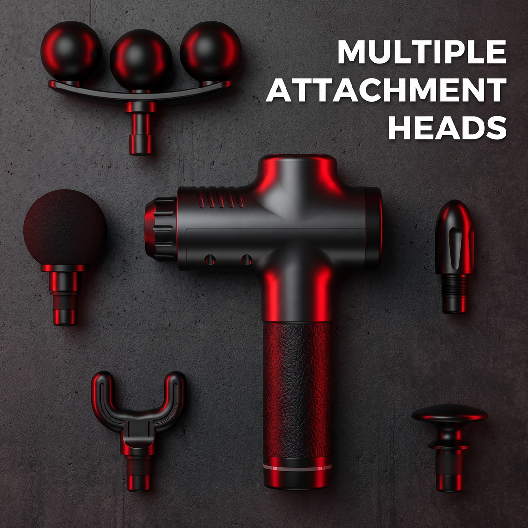Professional Electric Massage Gun Long Bent Handle Deep Tissue Muscle Massager Rechargeable Percussion Massager for Back Neck Shoulders Muscle Relief Home Gym Recovery - Multiple Attachment Heads