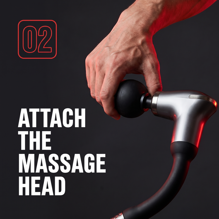 Professional Electric Massage Gun Long Bent Handle Deep Tissue Muscle Massager Rechargeable Percussion Massager for Back Neck Shoulders Muscle Relief Home Gym Recovery - How to Use Step 2 Attach Head