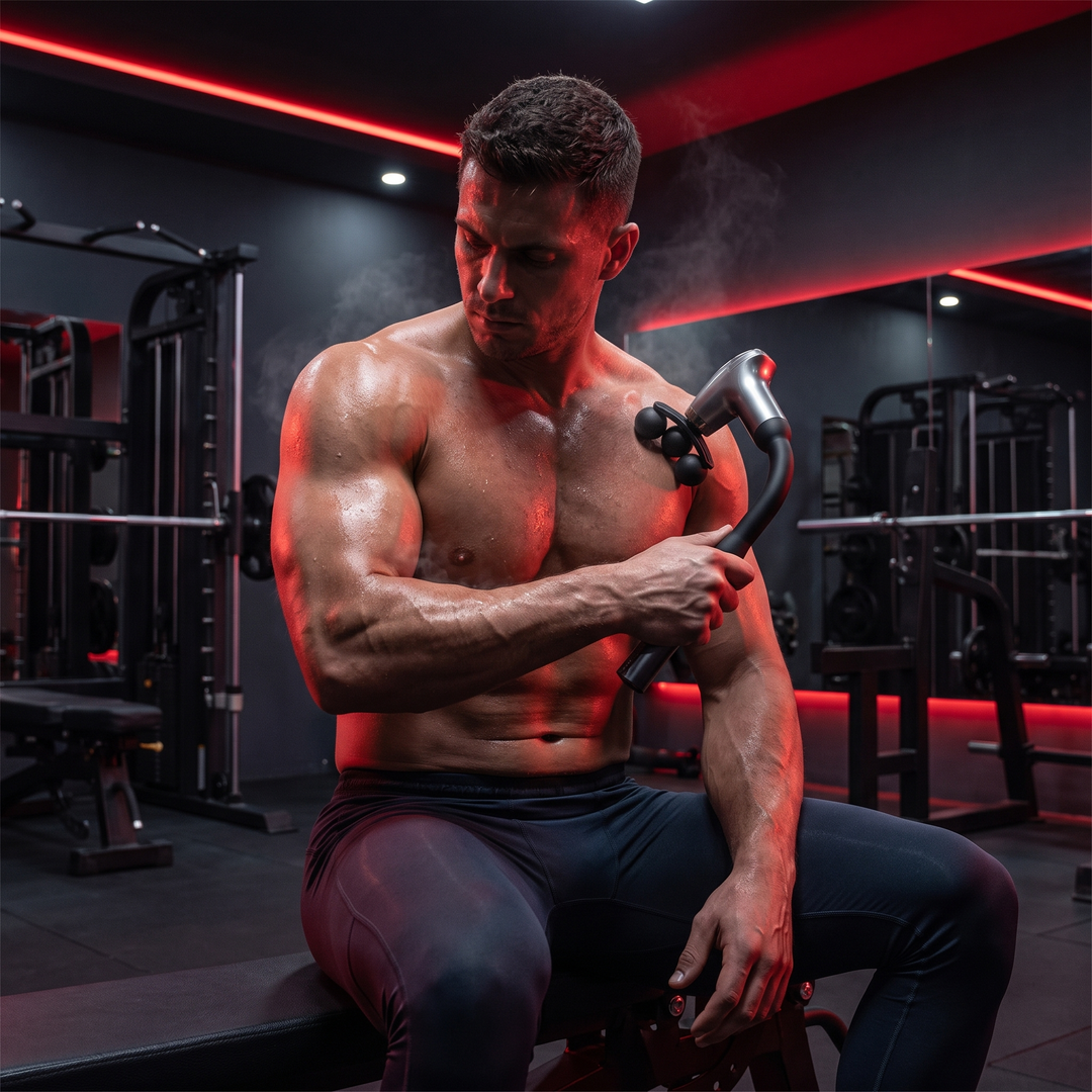 Professional Electric Massage Gun Long Bent Handle Deep Tissue Muscle Massager Rechargeable Percussion Massager for Back Neck Shoulders Muscle Relief Home Gym Recovery - Post-Workout Shoulder Recovery
