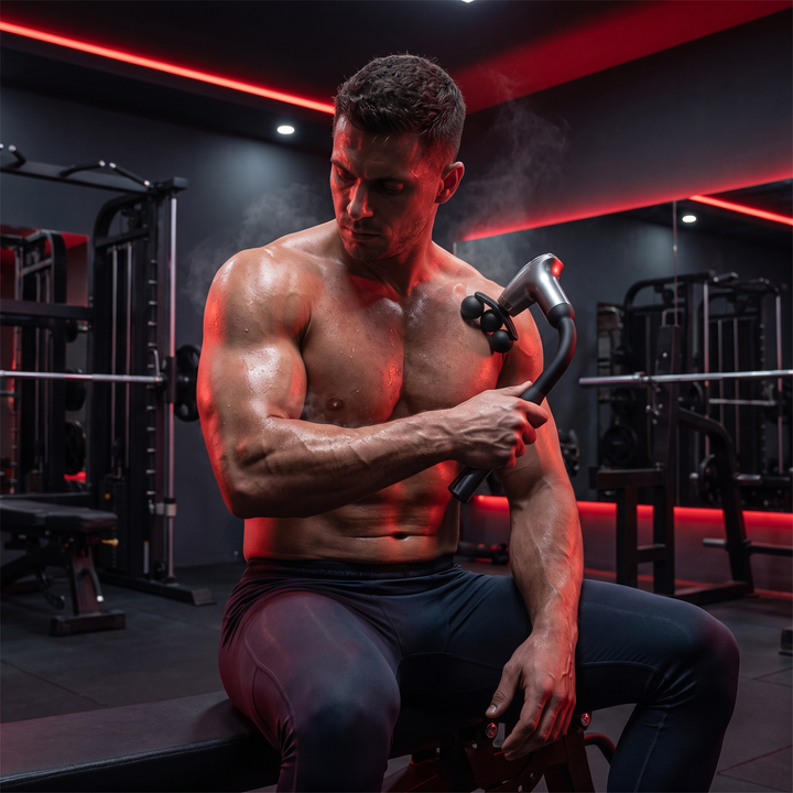 Professional Electric Massage Gun Long Bent Handle Deep Tissue Muscle Massager Rechargeable Percussion Massager for Back Neck Shoulders Muscle Relief Home Gym Recovery - Post-Workout Shoulder Recovery