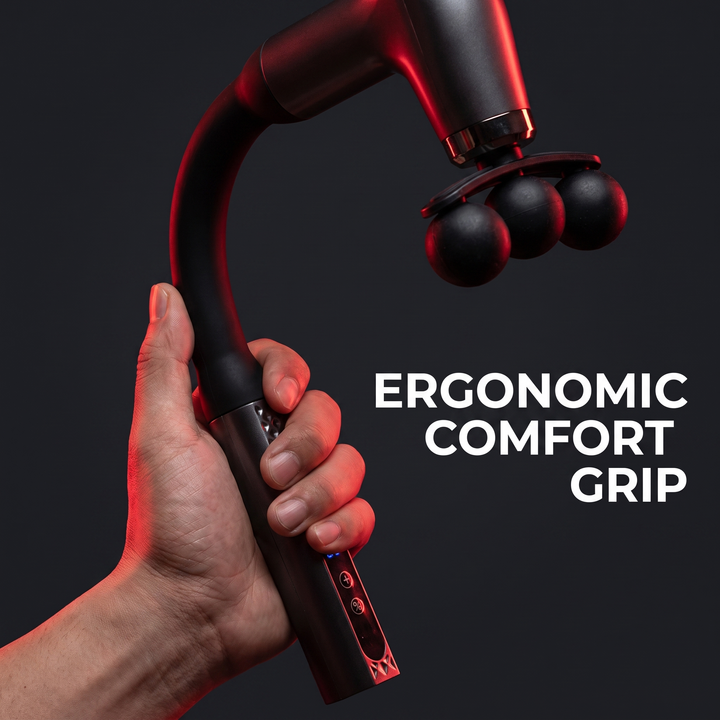 Professional Electric Massage Gun Long Bent Handle Deep Tissue Muscle Massager Rechargeable Percussion Massager for Back Neck Shoulders Muscle Relief Home Gym Recovery - Ergonomic Comfort Grip